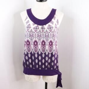 Apt. 9 Women’s M Purple & White Floral Tie-Waist Sleeveless Boho Tank Top